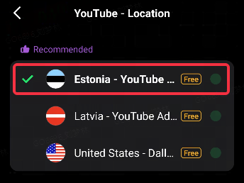 Select the Estonia server for YouTube